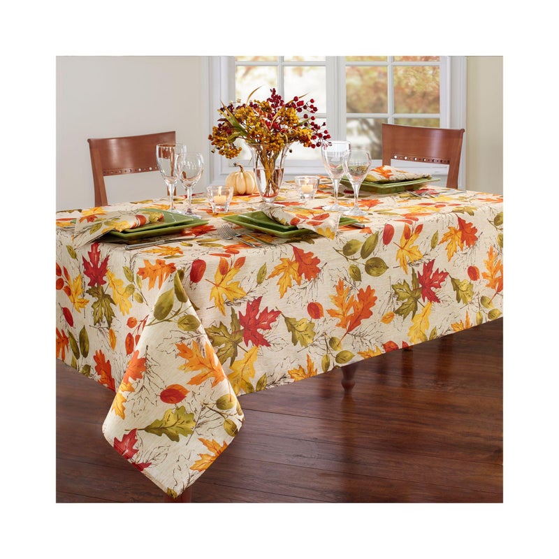 Elrene Home Fashions Autumn Leaves Fall Printed Wrinkle Resistant Tablecloth, Holiday Table Cover for Formal or Everyday Use, 60"x84" Oblong/Rectangle - Image 2